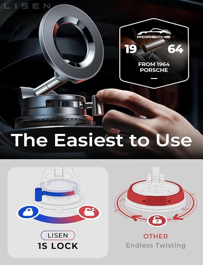 LISEN for Magsafe Car Mount, Cell Phone Holders for Your Car, Magnetic Car Accessories for Women Men Truck Jeep BMW for iPhone 17 Pro Max 16 15 14 13 12, Samsung S26, Black