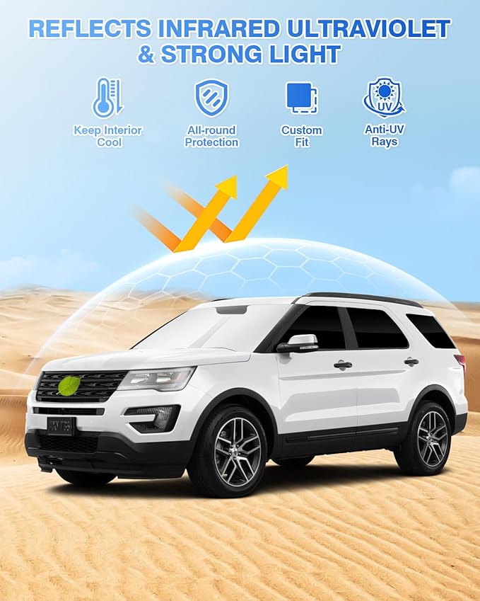 Windshield Sun Shade for Ford Explorer 2020-2025 2026 Side Rear Window Shade Privacy Cover Window Sun Visor Blocker Keep Vehicle Cool Black 8PCS