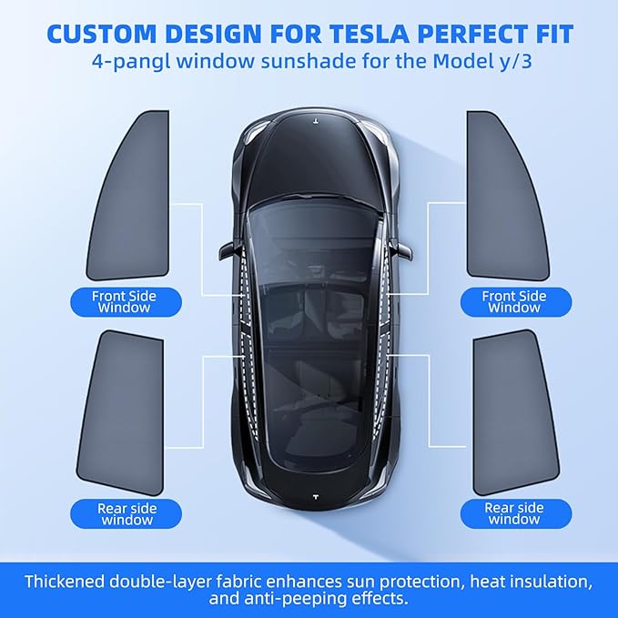 Tesla Model 3 Sunshade, Magnetic Side Window Sun Shade, Car Window Privacy Shade for Baby, Removable Curtains, Model 3 Accessories 2025