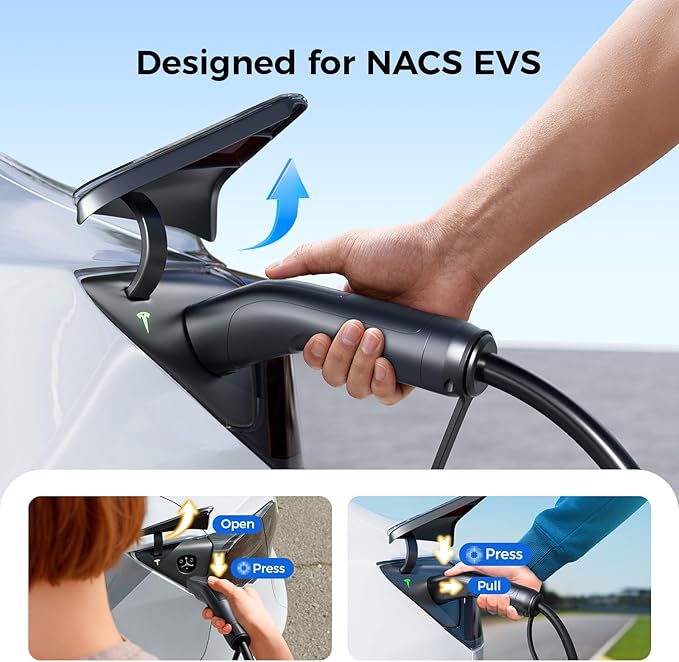 Carbon Fiber Level 2 Tesla Charger, 24A Adjustable Current/Timer/Smart Display, NEMA 14-30 Dryer Outlet & 14-50 Plug, 21FT Tesla Charging Cable, NACS Connector for All Tesla Models/Cybertruck