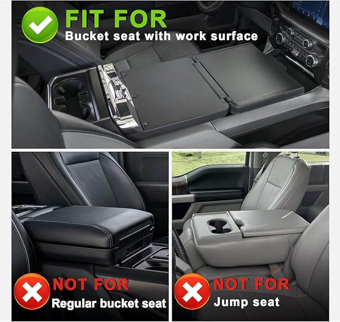 Muslogy Center Console Armrest Cover Fit for Ford F-150 F150 2021-2025 2026 Accessories, Comfort Armrest Pad Console Lid Cushion Vegan Leather Regular Thick(WorkSurface ONLY)