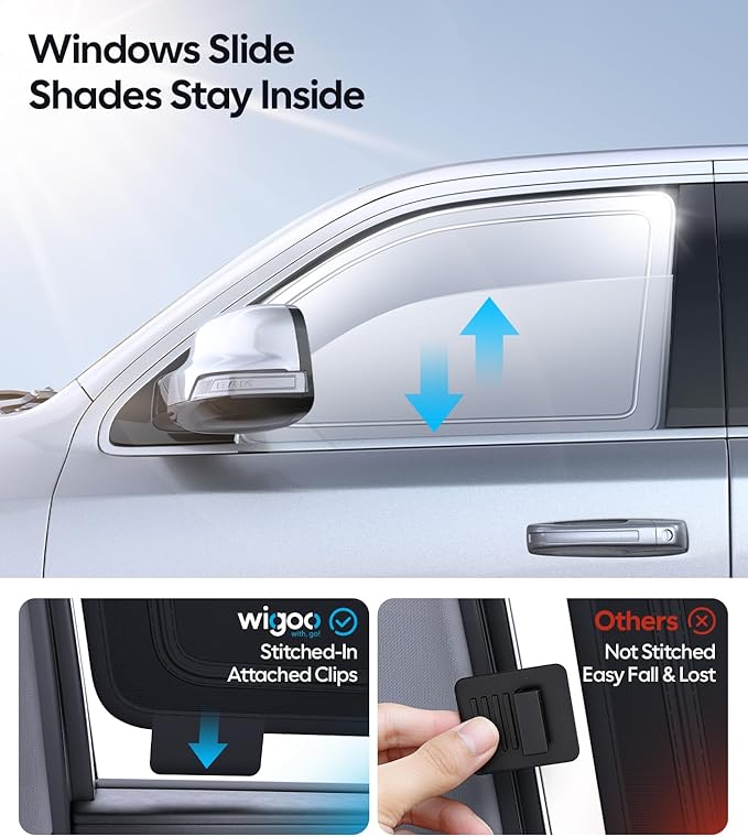 Wigoo 2026 Upgrade 6PCS Full Set Window Sunshade for Dodge Ram 2500 3500 2010-2026 [7-Layer Cooler & Blacker, Ice-Crystal Tech] with Windshield for Sun Block, Baby, Camping, Privacy Napping, Relax