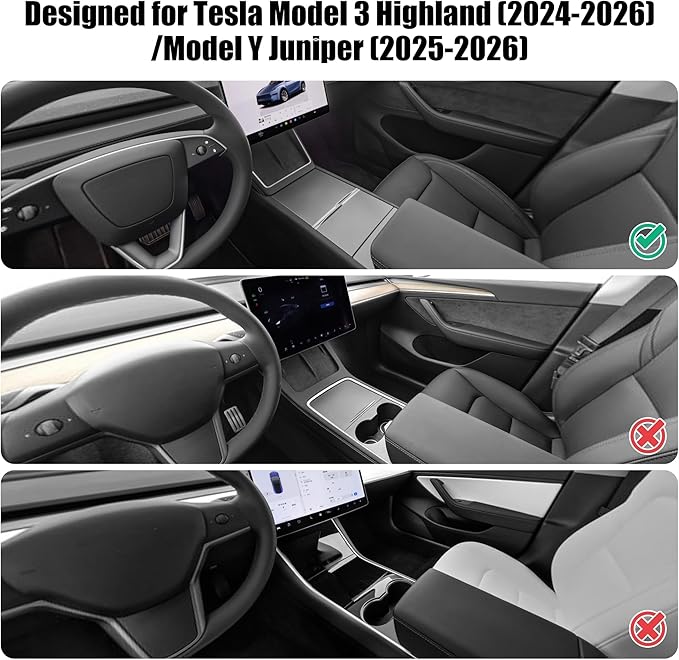 Center Console Cover 3Pcs Designed for Refresh Model 3 2024-2027/Model Y Juniper 2026,Center Console Accessories for Model 3/Y Refresh 2026 Interior Black