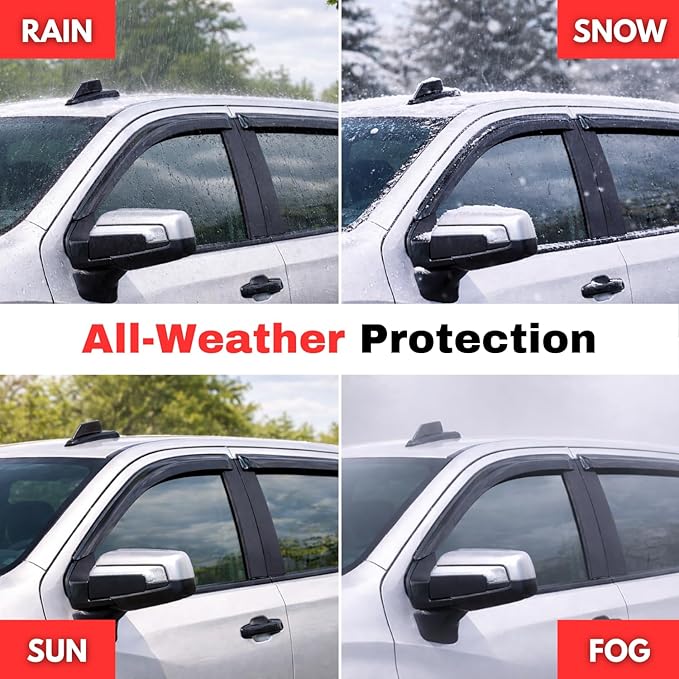 KPY Rain Guards for 2007-2013 Chevrolet Silverado/GMC Sierra 1500 Extended Cab, Out-Channel Window Visor Vent Deflector, Truck Accessories 2007-2014 Chevy Silverado/Sierra 2500HD 3500HD (Extended Cab)