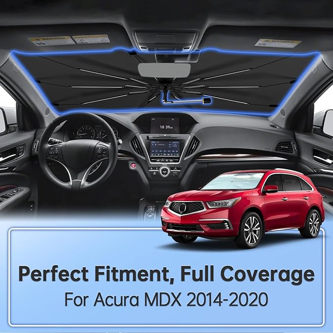 Windshield Sun Shade Umbrella for Acura MDX 2014-2020, 360 Rotation Car Sunshade for Front Window, Highly Reflective Windshield Sun Shield Visor for UV Protection, Keep Car Cool