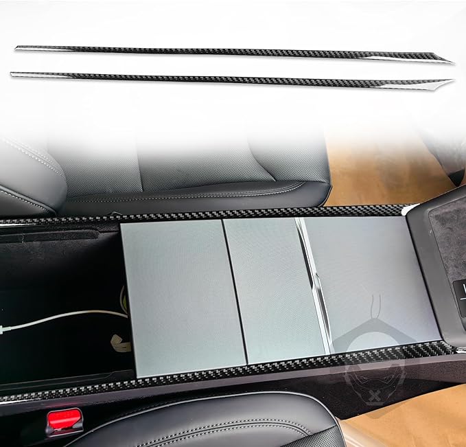 Center Console Storage Box Panel Frame Cover Carbon Fiber Sticker Car Interior Trim Compatible with Tesla Model 3 2024 Accessories Central Control Panel Frame Decorative Sticker