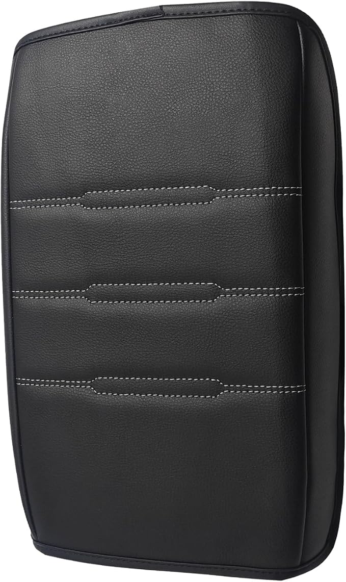 Muslogy Center Console Armrest Cover Fit for Honda CR-V & CRV Hybrid 2023-2025 2026 Accessories, Comfort Armrest Pad Console Lid Cushion Vegan Leather Regular Thick(Black/White Trim)
