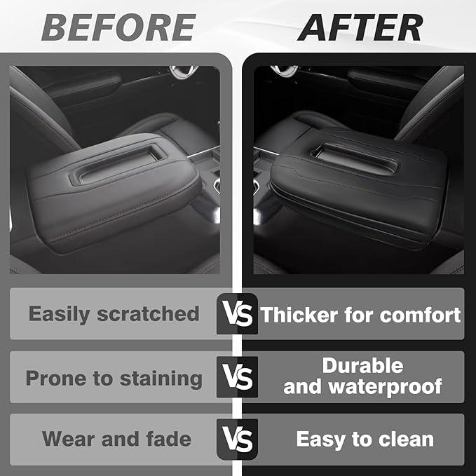 Muslogy Center Console Armrest Cover Fit for Chevy Silverado & GMC Sierra 1500 2500 3500 2022-2026 Accessories, Comfort Armrest Pad Console Lid Cushion Vegan Leather 1-Inch Extra Thick(Bucket Seat)