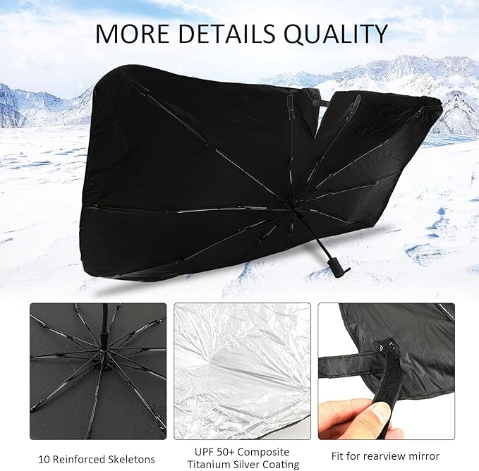 ROCCS Windshield Sun Shade for Car Window Shades Compatible with Tesla Model 3/Y 2016~2026 Foldable Umbrella Reflective Sunshade for Automotive Front Window Blocks UV Rays & Heat Keep Car Cool