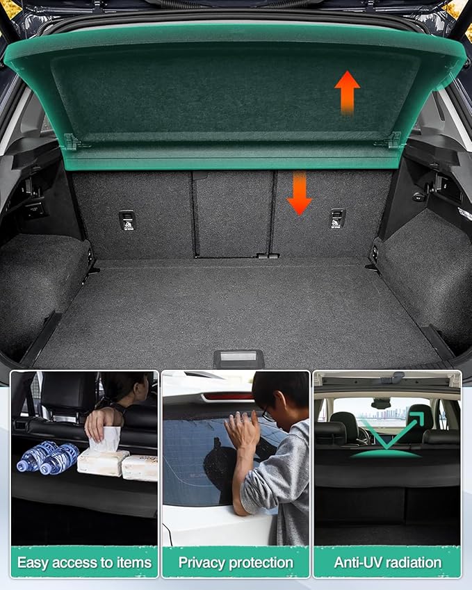 Powerty Cargo Cover for 2009-2016 2017 Volkswagen VW Tiguan Accessories Trunk Cover Retractable Trunk Shielding Shade Cargo Luggage Cover Black