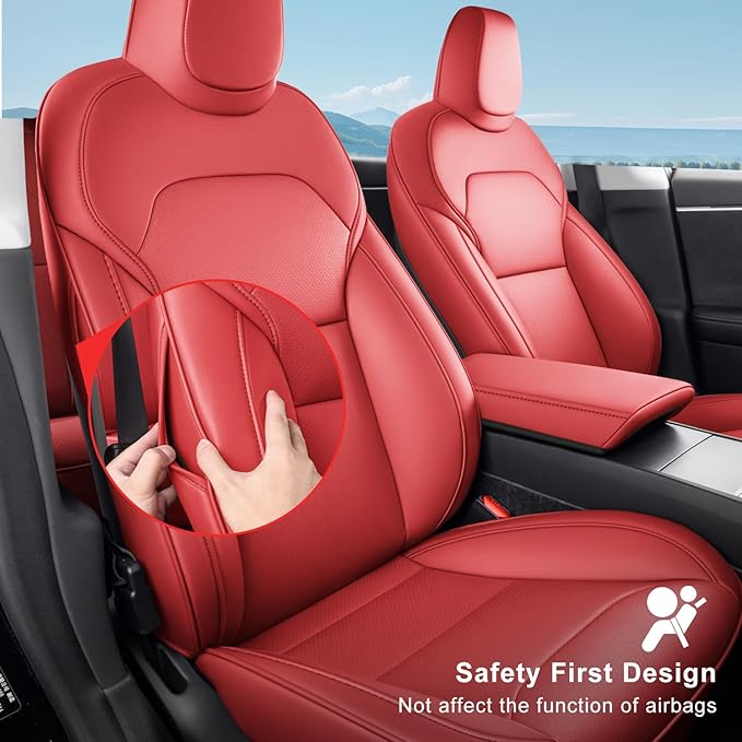 2024-2025 Tesla Model 3 Highland Upgraded Car Seat Covers Nappa Leather Car Interior Airbag Compatible Cushion Cover Full Set Custom Fit Model 3, Nappa Wine Red