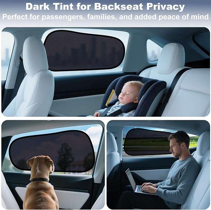 XCBYT Tesla Model Y Car Window Shades for Baby | 2 PCS Cling Rear Side Window Sun Shade for Sun Blocker, Heat Insulation | Semi-Transparent Car Privacy Window Covers for Road Trip