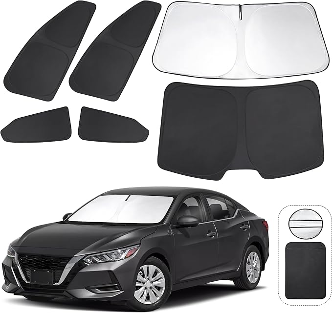 TINGLU Window Shades for Nissan Sentra 2020-2024 2025 Accessories Car Side Full Windows Rear Triangular Windshield Sun Shade Sun UV Rays & Privacy Protection for Camping,Napping,and Relaxing 6PCS
