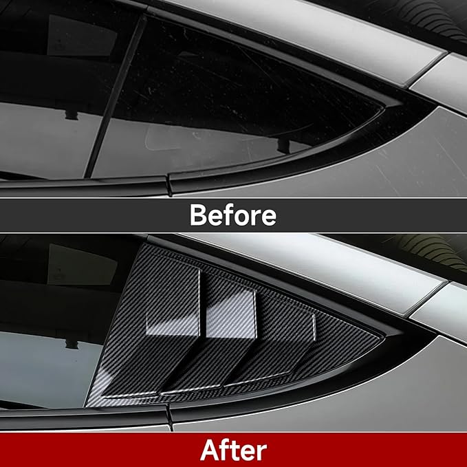 for Tesla Model 3 2017-2026 Accessories Rear Side Window Cover Louver Trim Air Vent Scoop Louver Carbon Style ABS Decal Sun Rain Shade Vent Sport Style