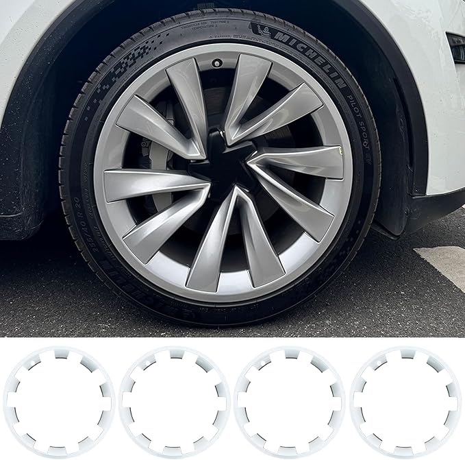 for Tesla Model Y 20 Inch Helix Wheel Rim Protector Hubcaps Helix Wheels Rim Cover Tire Trim Rings Silver 4Pcs Model Y Accessories