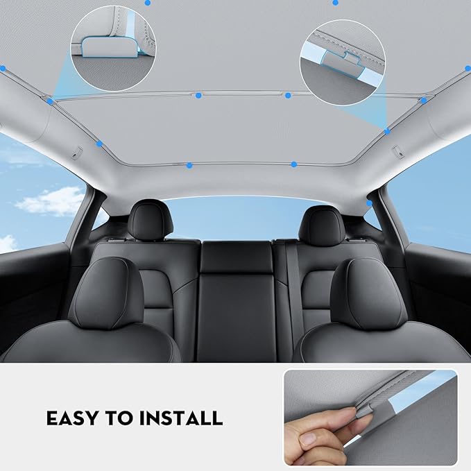 Roof Sunshade for Tesla Model Y 2020-2025,Upgraded Double-Layer Sunroof Shade– Non-Sag,Heat Insulation & UV Protection, Compatible with Old Model Y Interior Gray(16Pcs Clips)