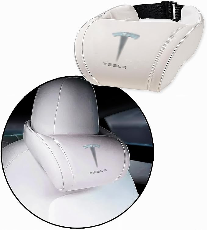 Car Headrest Neck Pillow Support Memory Foam Ergonomic Design Accessory for Driving Seat Fatigue Relief Compatible with Model S X 3 Y & Cybertruck - 1 Piece