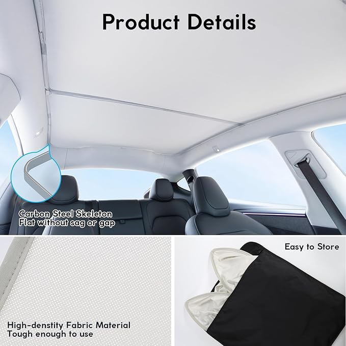 2025 Upgrade Sunshade Roof for Tesla New Model Y Juniper Accessories, Sag-Free&No Gap, Heat Insulation Glass Roof Sunshade Sunroof, Magnetic-Mid Design, No-light Leakage OEM-fit Roof Shade