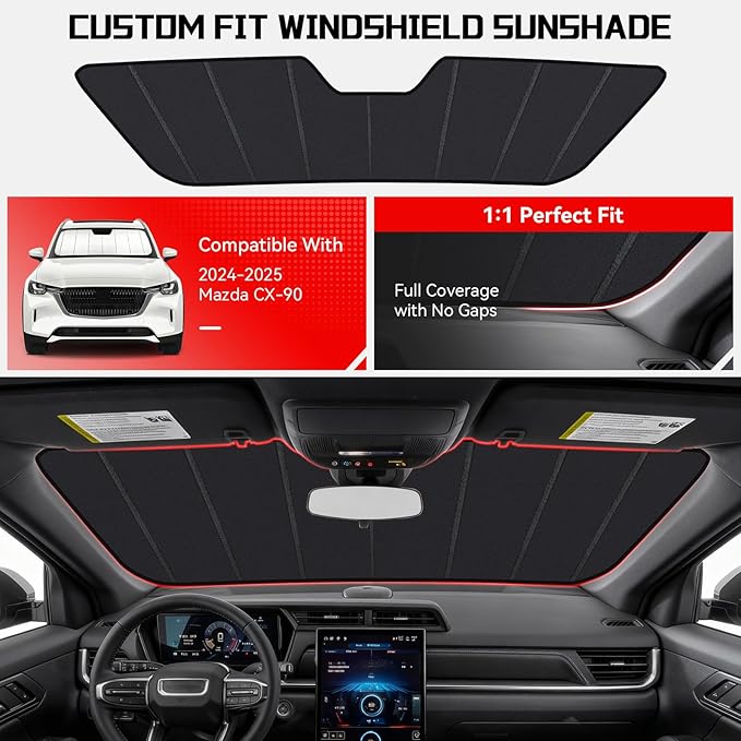 Windshield Sun Shade Custom Fit for Mazda CX-90 CX90 2024-2025 2026, Accordion Folding Thick Window Sunshade Block Heat 99% UV Rays Sun Visor Keep Cooler Car Accessories