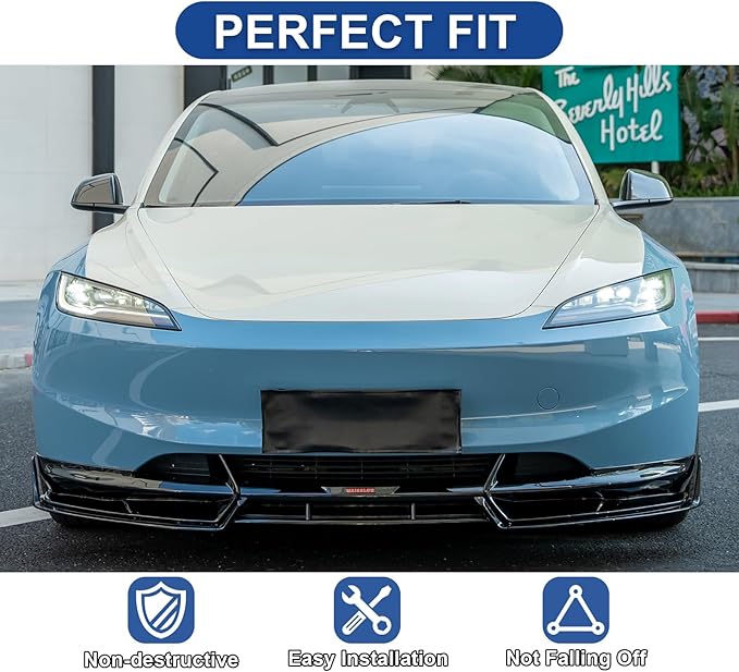 Front Bumper Lip Upgrade Front Splitter Lip for Tesla Model 3 Highland 2024 2025 Body Kit Glossy Black Dark-Knight Style Bumper Air Dam Lower Chin,5 Pcs