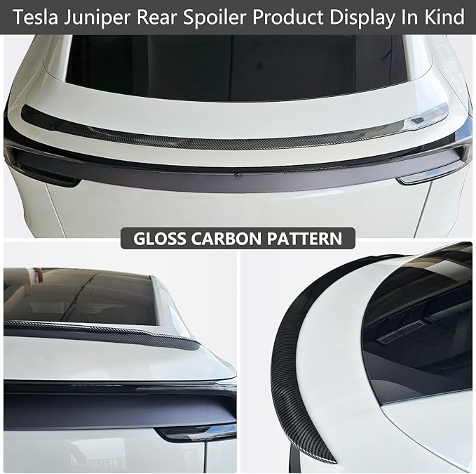 ABS Spoiler for 2025 2026 Tesla Model Y Juniper Rear Spoiler Rear Trunk Spoiler Sport & Performance Type Rear Spoiler Wings Tesla Model Y Juniper Accessories (Gloss Carbon Fiber)