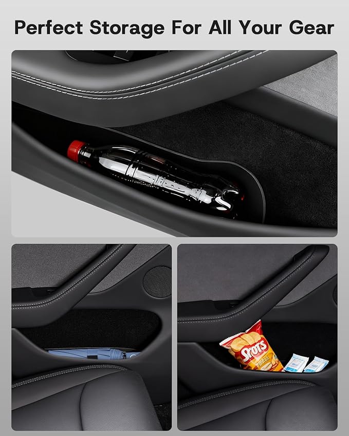 Door Side Storage Box for Tesla Model Y Juniper Accessories, [Include Rear Door Emergency Pull Cord] Front& Rear Pocket Liners, TPE Waterproof Anti-scratch Slot Pockets Organizer- 6 Pcs