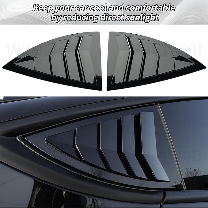 WildWell Rear Side Window Louver Cover for 2020-2026 Tesla Model Y & Model Y Juniper, Side Window Louver Air Vent Scoop Sunshade Covers Exterior Accessories Glossy Black
