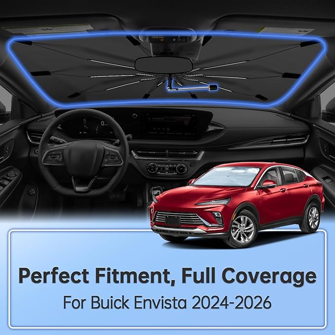 Windshield Sun Shade Umbrella for Buick Envista 2024-2026, Foldable Sunshade for Car Front Window, 360 Rotation Automotive Interior UV Protection for Outdoor Parking, Keep Car Cool
