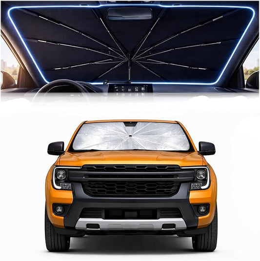 2026 Upgraded Car Windshield Sun Shade Umbrella - Custom-Fit for Ford Ranger 2019-2026 Umbrella Sunshade,Easy Install,UV Protection & Heat Reflective,Keep Interior Cooler with Storage Bag