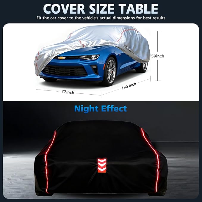 Car Cover Waterproof All Weather for Chevrolet Camaro 2010-2025,All-Around Fastening and 4 Upgrades, 30s Quick-Install for Car Cover