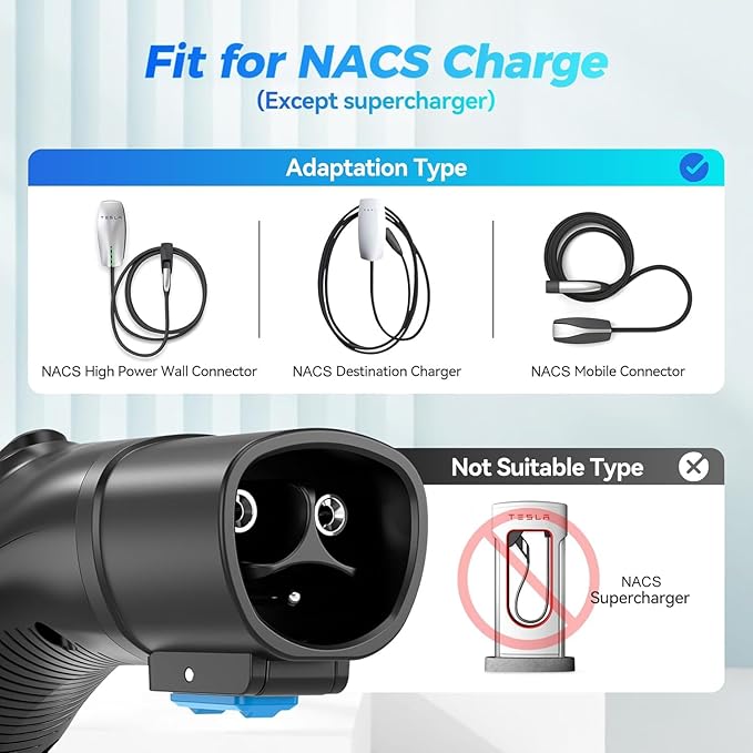 EVDANCE Tesla to J1772 Charger Adapter with Security Lock, Certified High Power 48A & 250V Compatible with All J1772 EVs, Wall & Mobile Chargers