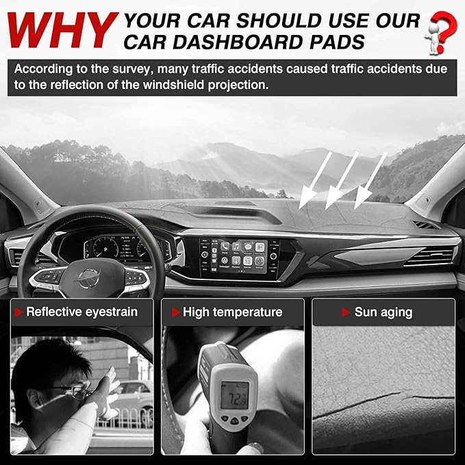 Autorder Dashboard Cover Mat for 2022-2025 2026 Volkswagen Taos S SE SEL Accessories Dash Cover Flannel Dash Mat Sunshade Glare UV Rays Protector