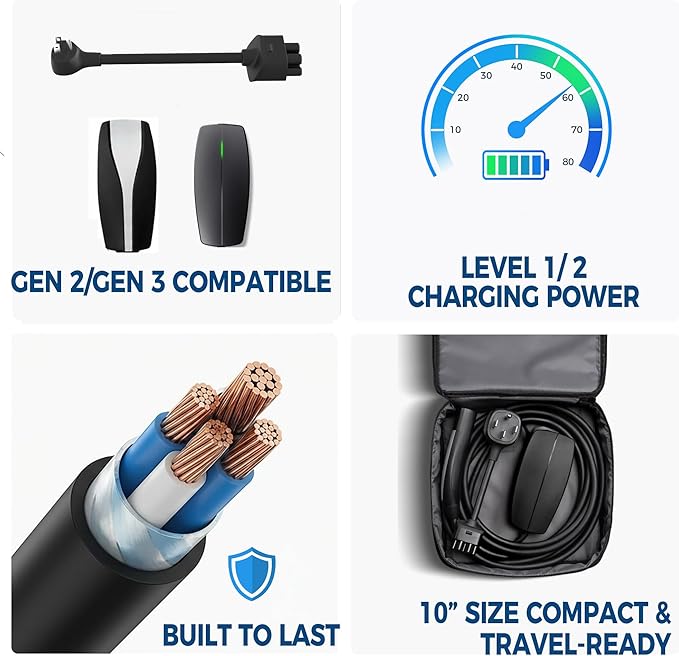Premium Adapter for Tesla Gen 2/Gen 3 Mobile Charger | Connect to 240V Outlet | 12 Amp Charging | 10 Inch Length (NEMA 5-15)
