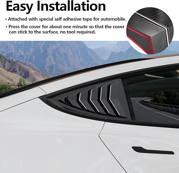 Window Louvers Fits for Tesla Model 3 2017-2024 2025 Accessories Rear Side Window Louvers Windshield Sun Shade Cover Auto Exterior Decoration Trim Accessories(Carbon Fiber)