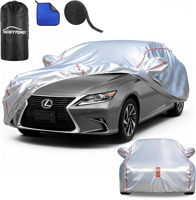 Car Cover Waterproof All Weather for Lexus ES 2001-2025,All-Around Fastening and 4 Upgrades, 30s Quick-Install for Car Cover