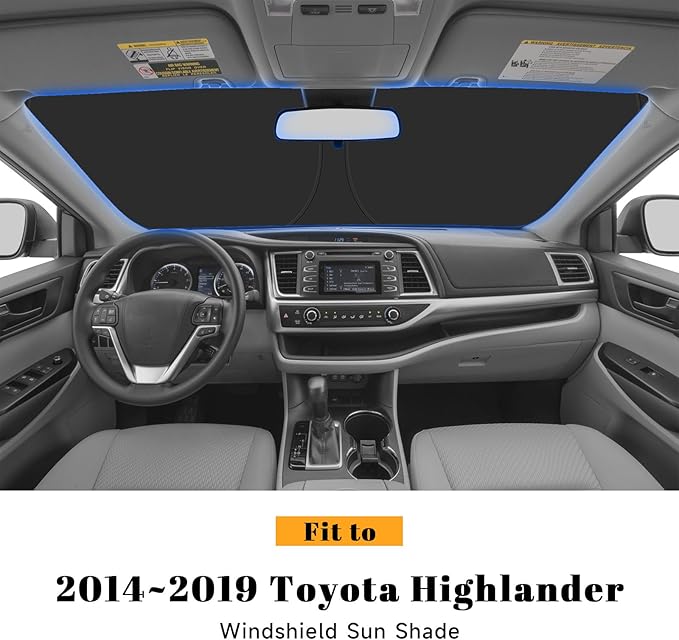 Car Windshield Sun Shade for Toyota 2014-2019 Highlander Accessories (OEM Design) Reflective Foldable Heat Insulation Sunshade for Ultimate Protection
