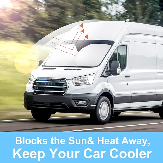 YYCKE Windshield Sun Shade Accessories Compatible with 2022 2023 2024 2025 E-Transit for Ford Foldable Sunshade Sun Visor Blocks UV