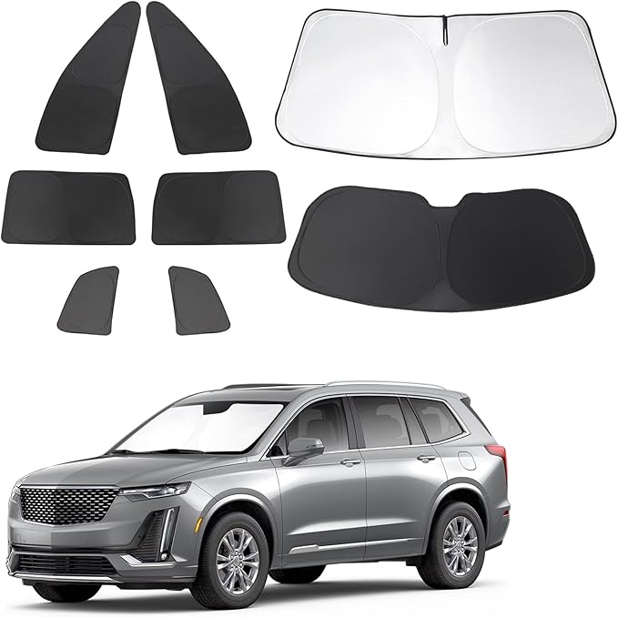TINGLU Window Shades for Cadillac XT6 2020-2025 Accessories Side Full Windows Windshield Sun Shade Sun UV Rays & Privacy Protection for Camping,Napping,and Relaxing 8PCS