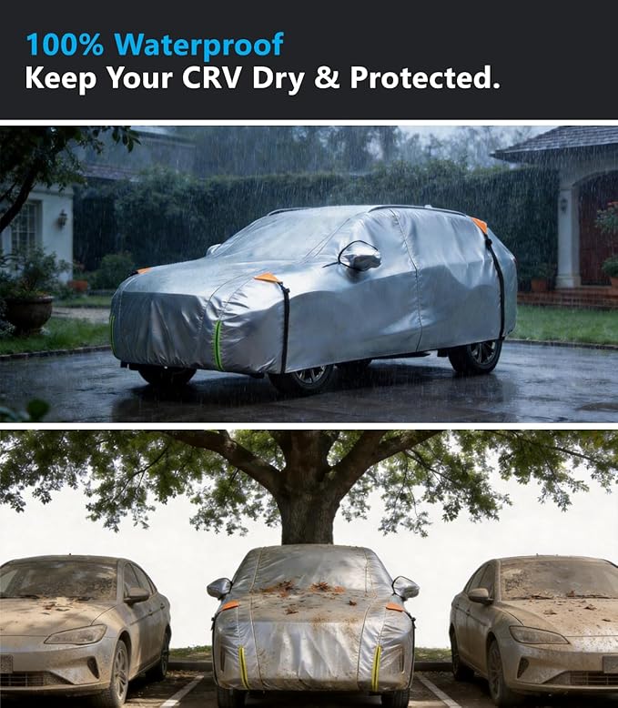 Wigoo Honda CR-V Car Cover Accessories 1997-2026, Custom Fit Waterproof All Weather Outdoor Indoor Full SUV Cover, Windproof Sun UV Rain Snow Dust Protection, Door Zipper, Reflective Strips