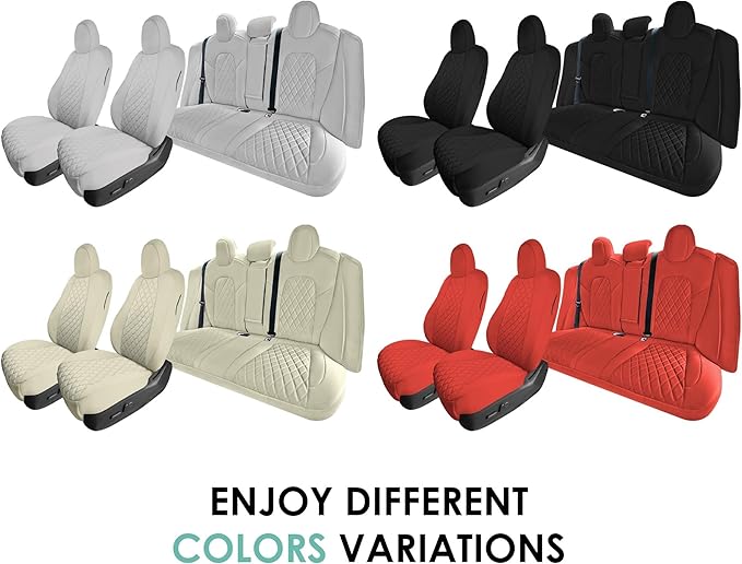 FH Group Custom Fit Car Seat Covers Specifically Made for 2017–2023 Tesla Model 3 Full Set Solid Beige Ultraflex Neoprene Car Seat Covers, Waterproof Automotive Seat Covers, Tesla Accessories