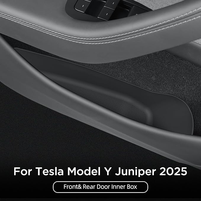 LUCKEASY 4PCS Door Side Storage Organizer for Tesla Model Y Juniper 2025 2026 Front & Rear Door Slot Pocket Box Insert Tray TPE for Model Y Juniper 2026 Accessories Black