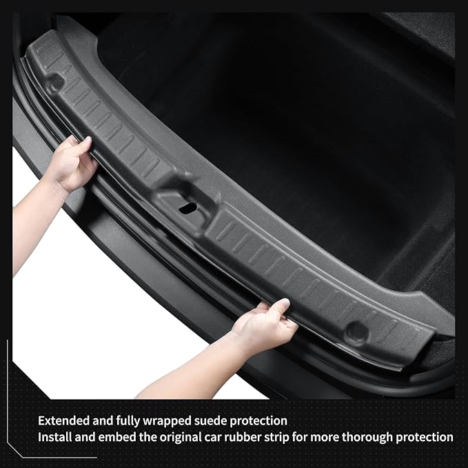 LUCKEASY 2PCS Trunk Tailgate Mat & Rear Bumper Guard for Tesla Model Y Juniper 2025 2026 Rear Door Back Protective Liner & Trunk Bumper Guard Sill Cover Cargo Protector Mat TPE Black