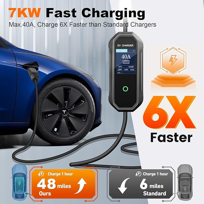 Tesla 40Amp Level 2 Electric Vehicle Charger,110-250V, NACS, NEMA 14-50 Plug, 30ft Extension Cord, for Tesla Models 3/Y/S/X