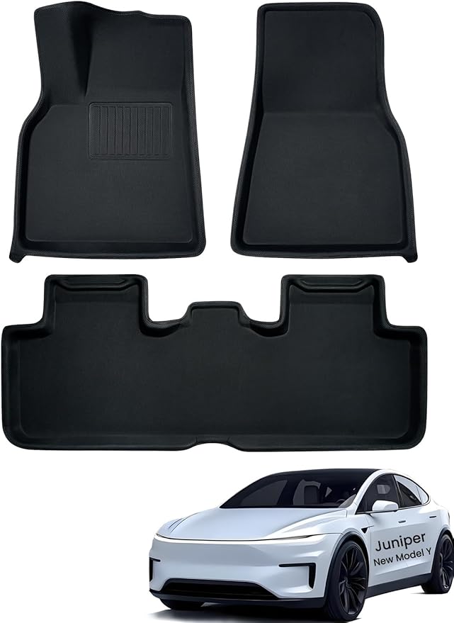 All-Weather Floor Mats for 2025-2026 Tesla Model Y Juniper - TPE Waterproof & Anti-Slip Car Mats, Custom Fit Full Coverage Interior Accessories (5-Seater)