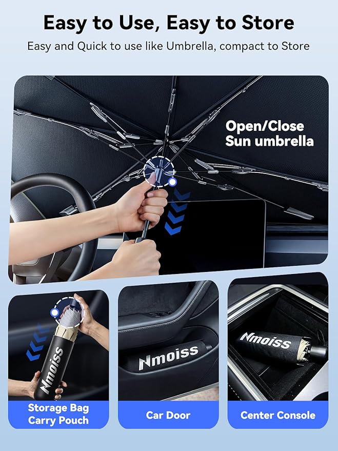 Windshield Sun Shade Umbrella for for Toyota 4runner Highlander RAV4 - [Vinyl Coating Heat Shield] Protect Car from Sun Rays & Heat Damage Keep Cool and Protect Interior, Spring Structure Edge