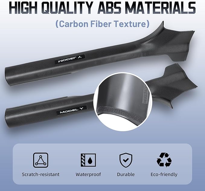 Carbon Fiber Door Sill Protector for Tesla Model Y Juniper 2025-2026 - Front & Rear Entry Guard Scuff Plate Set, 8PCS All-Weather ABS Interior Accessories