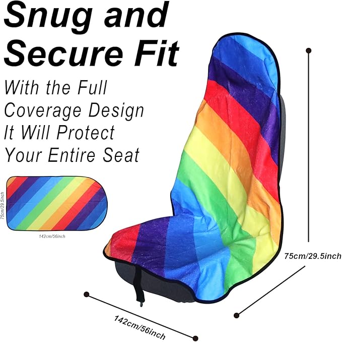 Car Seat Cover Protector Front Seats,for Gym Workout,Running,Swimming,Beach and Hiking,Waterproof Sweat Towel Bucket Seat Covers for Cars SUV Trucks (Rainbow, 2Pcs)