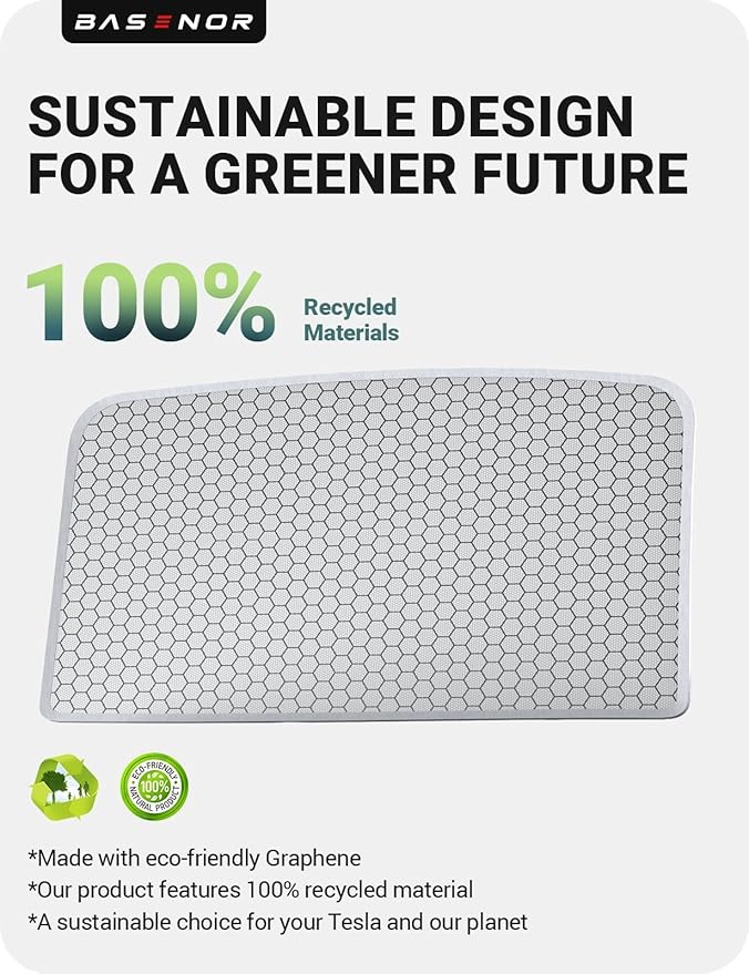 BASENOR 2026-2024 Tesla Model 3 Sunshade Roof, [Nano Ice-Crystal Coatings] Heat Insulation Glass Roof Shade, Top Window Retractable Sun Protection, Sunroof Blocking Cover for Model 3 Highland Grey