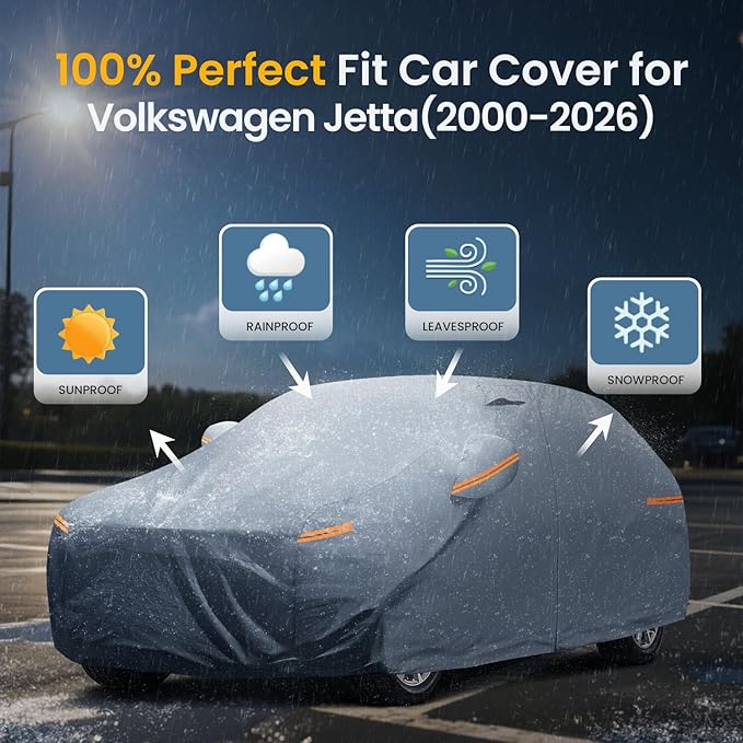 Waterproof Volkswagen Jetta(2005-2026) Car Cover with Breathable Vents, [2025 Upgrade] Premium Covers with Cotton Liner and Zipper Door,Sun Rain Snow Dust Uv Protection.(Gift with Towel)