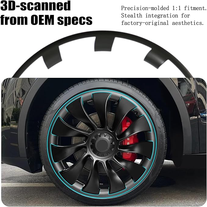 Wheel Rim Protect for Tesla Model Y 21" (2020-2024), Easy-Install Hubcaps Wheel Cover, Scratch-Resistant Car Tire Trim Rings, Stylish Design for Induction Wheels, Gunpowder 4Pcs Model Y Accessories